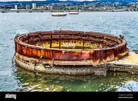 Oil Leaking Submerged Gun Turret Uss Arizona Memorial Dock Pearl Harbor