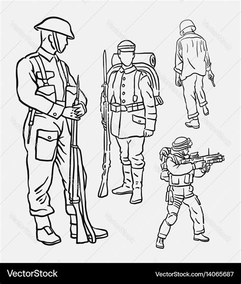 One Line Drawing Army Man Soldier Stock Vector Royalty Free