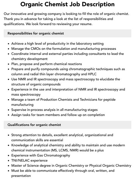 Organic Chemist Job Description Velvet Jobs