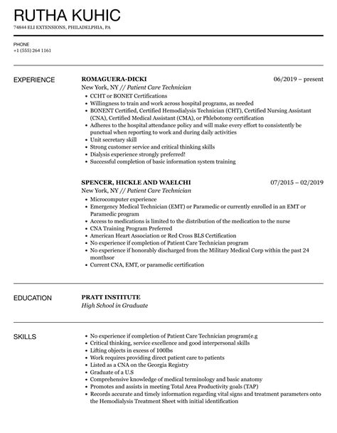 Patient Care Tech Resume Samples Velvet Jobs