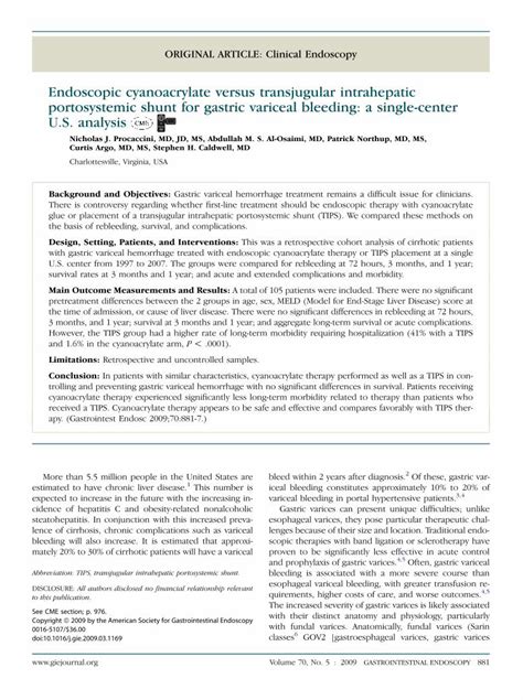 Pdf Endoscopic Cyanoacrylate Versus Transjugular Intrahepatic