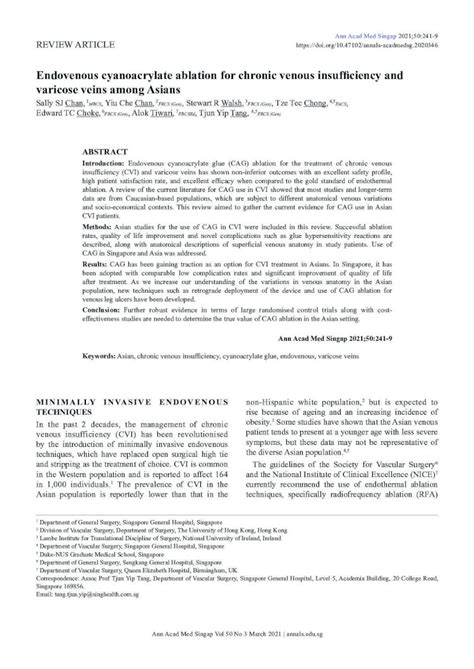 Pdf Endovenous Cyanoacrylate Ablation For Chronic Venous Ann Acad