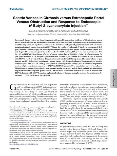 Pdf Gastric Varices In Cirrhosis Versus Extrahepatic Portal Venous Obstruction And Response To