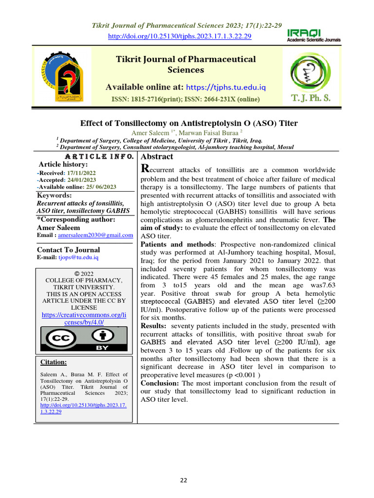 Pdf High Antistreptolysin O Titer Is Associated With Coronary Artery