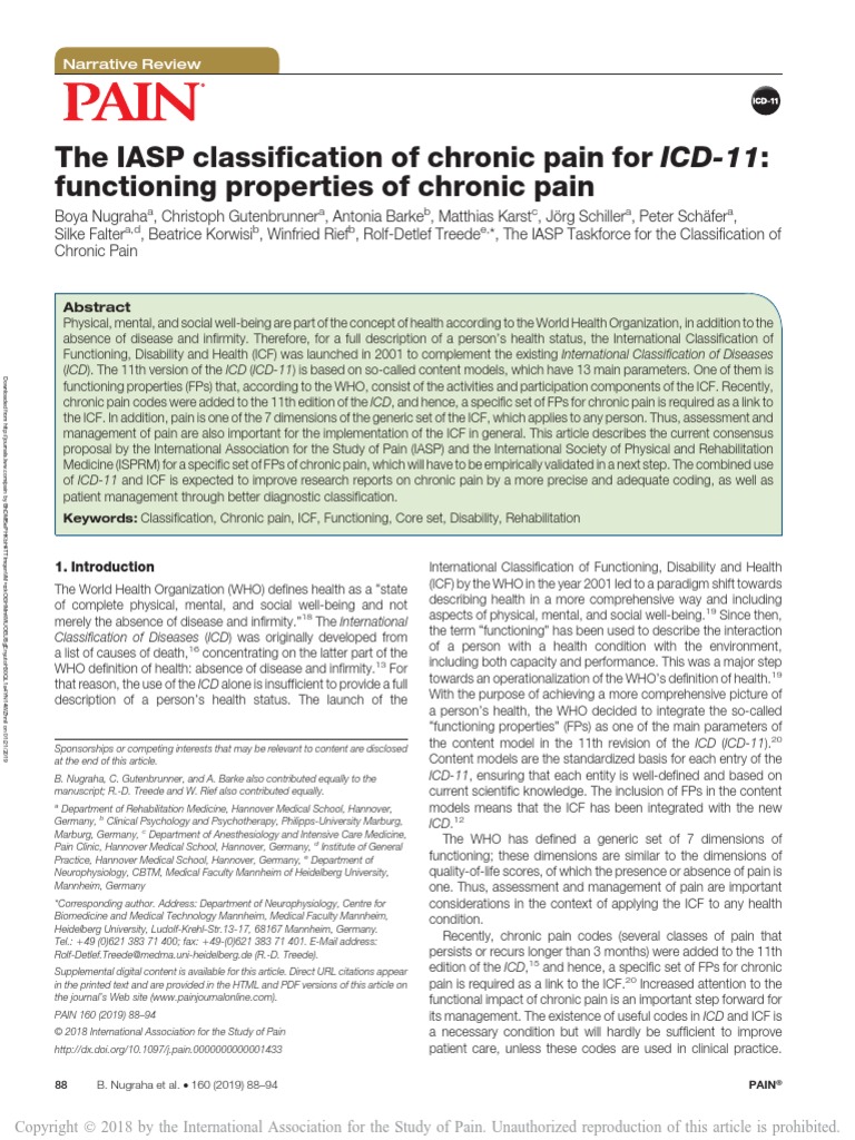 Pdf The Iasp Classification Of Chronic Pain For Icd 11 Chronic Postsurgical Or Posttraumatic Pain