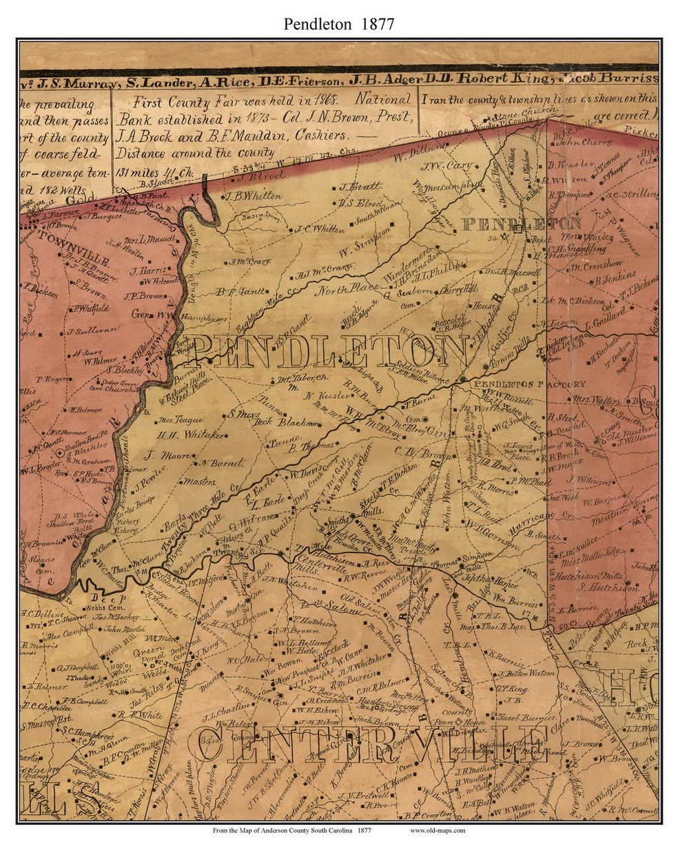 Pendleton South Carolina 1877 Old Town Map Custom Print Anderson Co