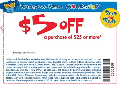 Performance Codes Online In Store Coupon Build A Bear Workshop 5