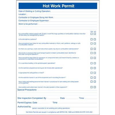 Permits Pad Hot Work Permits Seton