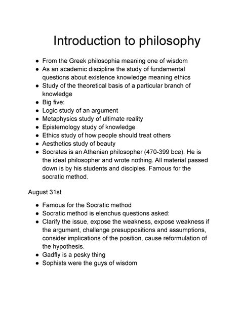 Philosophy Notes Intro To Philosophy Introduction To Philosophy From