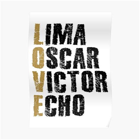 Phonetic Alphabet Love Lima Oscar Victor Echo Black Text Poster