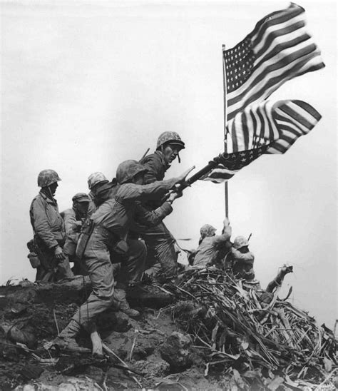 Photograph Of Flag Raising On Iwo Jima 02 23 1945 Battle Of Iwo Jima