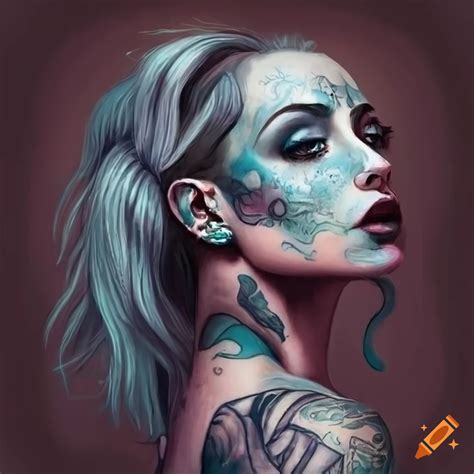 Portrait Of A Tattooed Woman In Greg Rutkowski Style On Craiyon