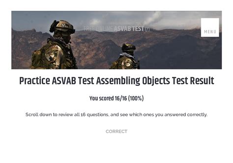 Practice Asvab Test Assembling Objects Test Result: Scored 16/16 (100% ...