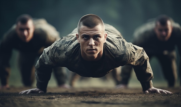 Premium Photo Soldiers Doing Pushups In Military Boot Camp Army Trainin