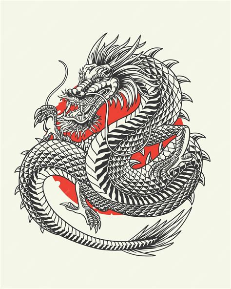 Premium Vector Aggressive Japanese Fantasy Dragon Concept In Vintage Monochrome Style Isolated