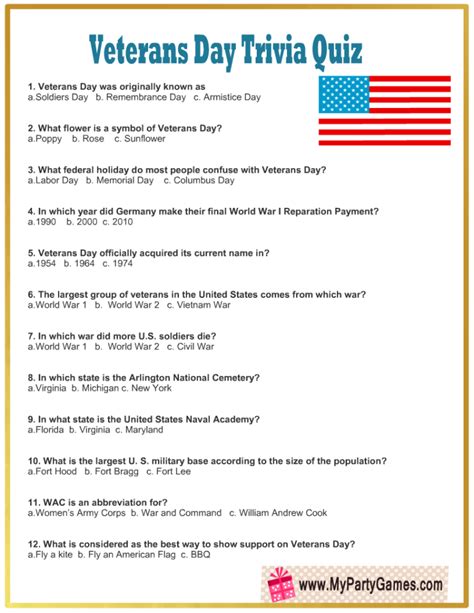 Printable Veterans Day Trivia Questions Printable Questions And Answers