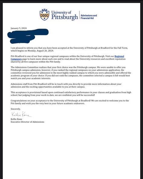 Received An Option Letter Acceptance To Pitt Bradford But Nothing In