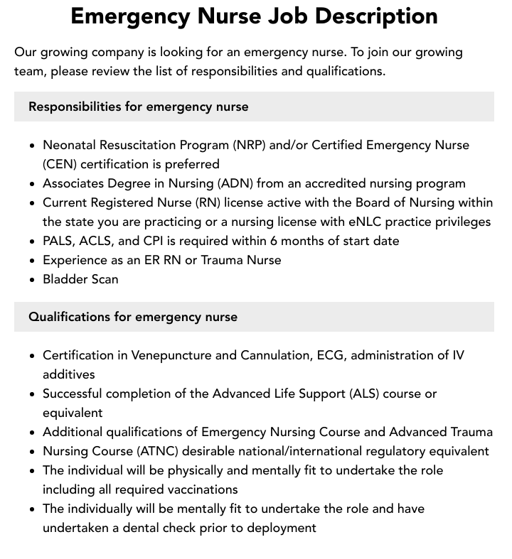 Registered Nurse Emergency Job Description Velvet Jobs