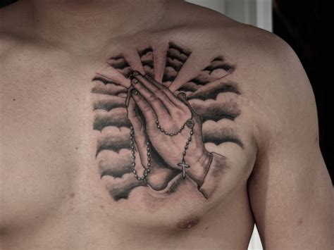 Religious Chest Tattoo Headless Hands Custom Tattoos