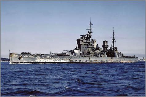 Sailors Line Up On Deck Of Battleship Hms King George V As She Enters