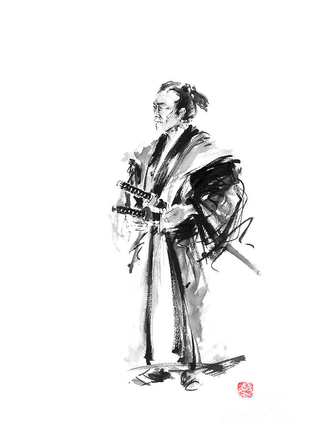 Samurai Original Art Samurai Ink Painting Samuraik With Sword