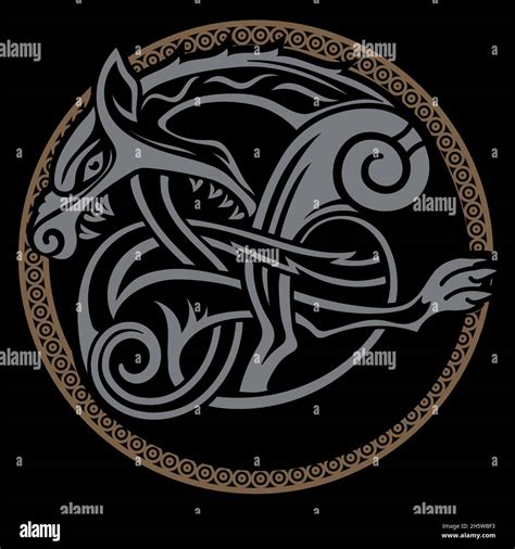 Scandinavian Viking Design Mythological Beast Fenrir Wolf In Celtic