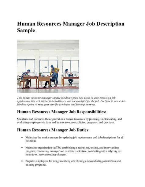 See A Sample Human Resources Manager Job Description