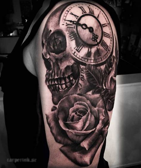 Skull Clock Rose Tattoo Designs And Ideas 2017 Collection Clock