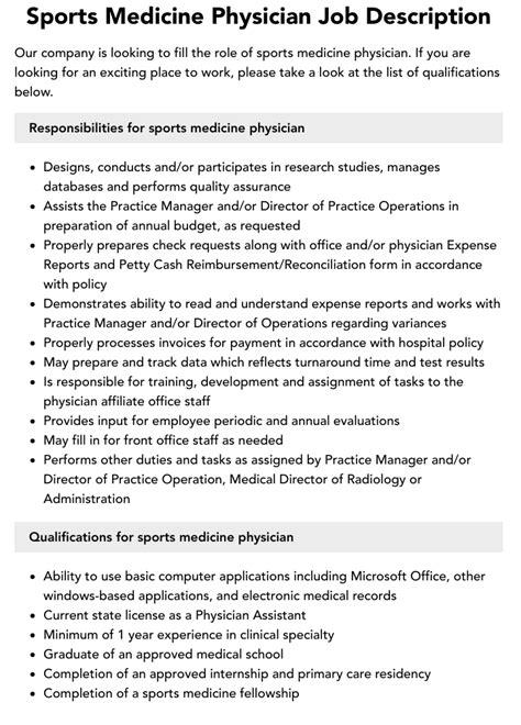 Sports Medicine Physician Job Description Duties Course Advisor