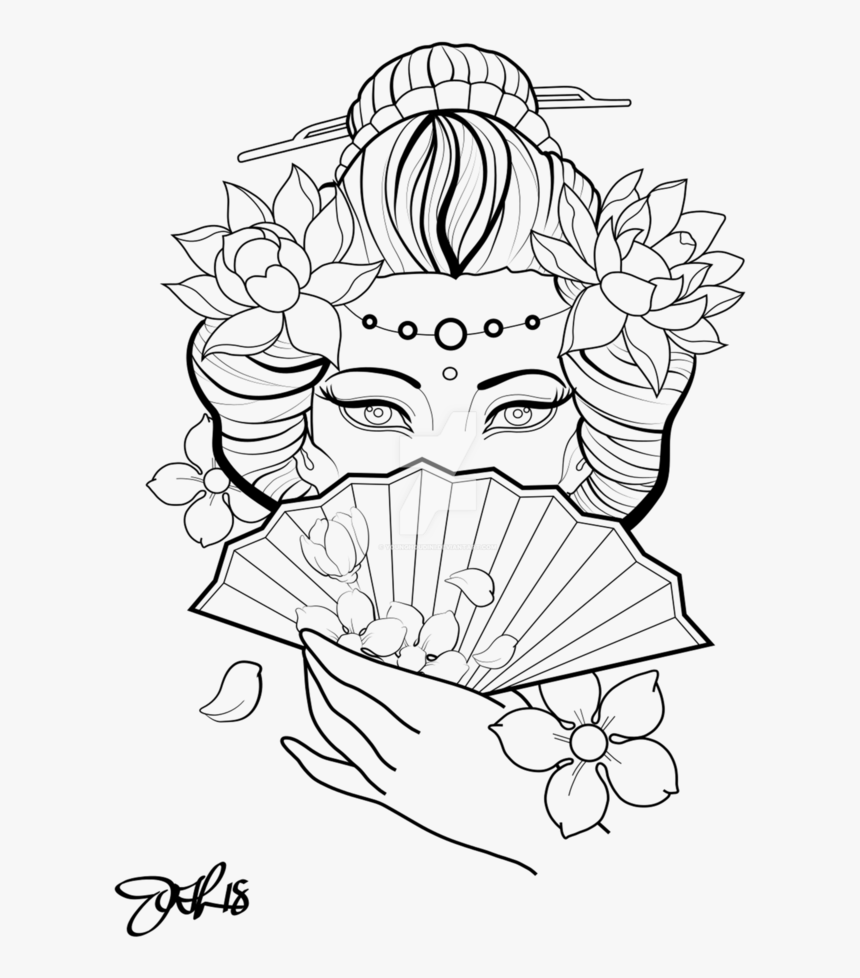 Stencil Geisha Tattoo Design