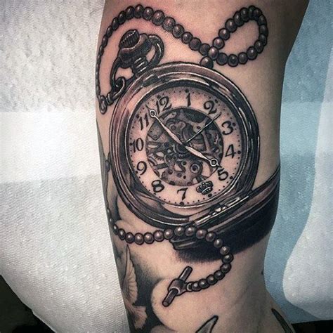 Striking Pocket Watch Tattoo Design On Forearms Men Tattoo Designs And