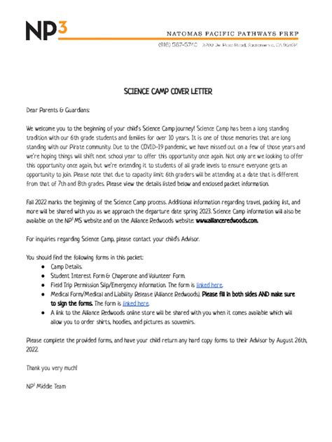 Summer Camp Letter To Parents Template