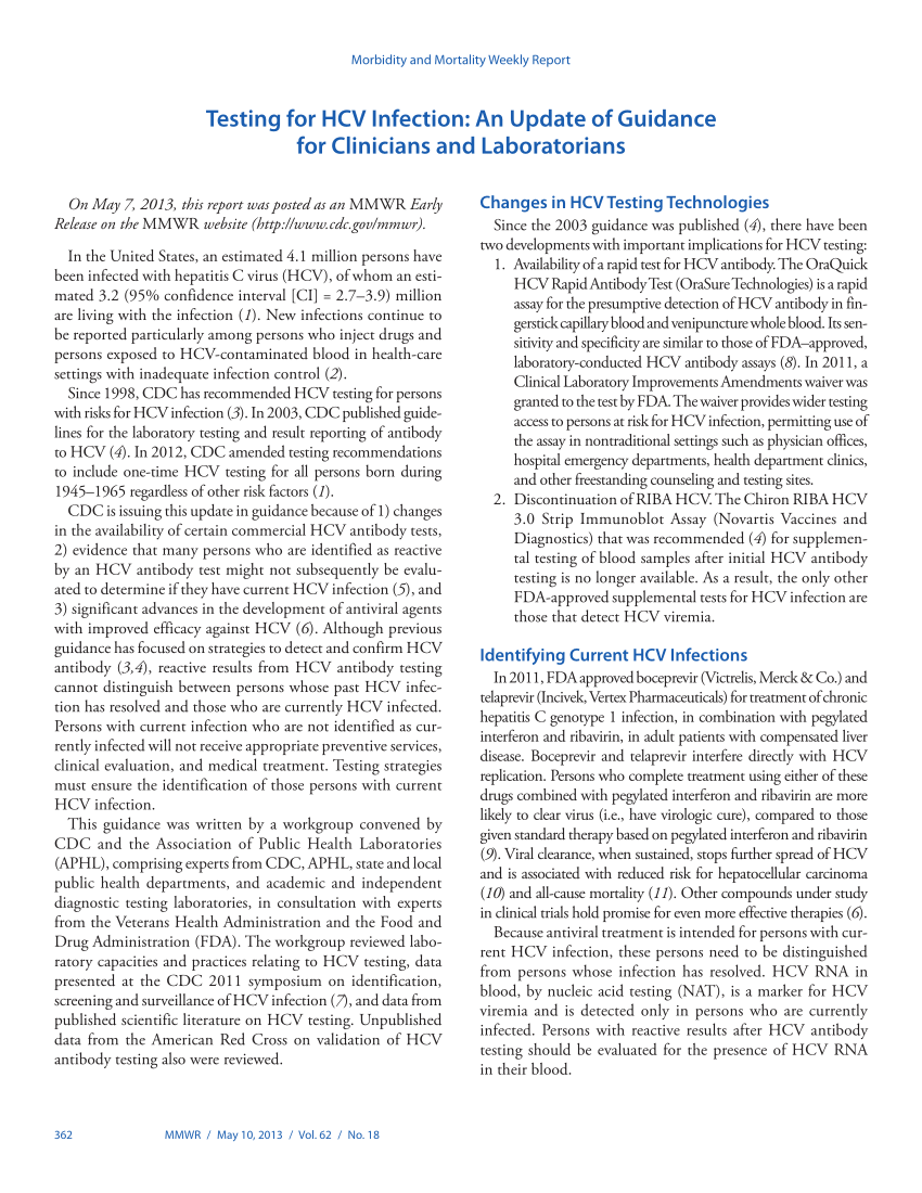 Testing For Hcv Infection An Update Of Guidance For Clinicians And