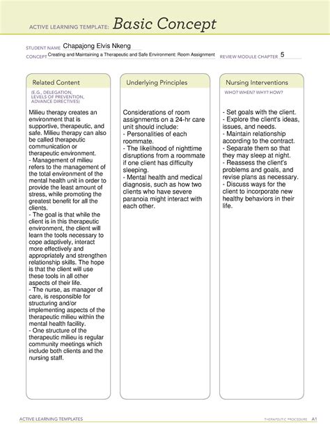 Therapeutic Environment Basic Concept Active Learning Templates Therapeutic Procedure A