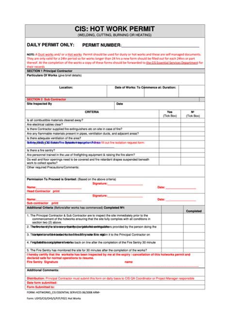 Top 5 Hot Work Permit Form Templates Free To Download In Pdf Format