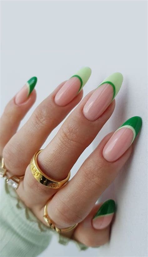 Two Toned Green Double French Tips