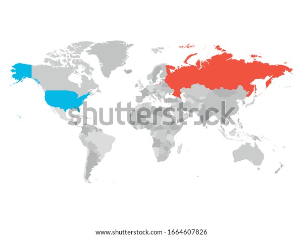 United States And Russia Highlighted On Political Vector Image