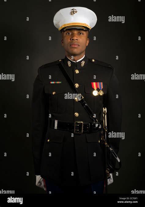 United States Marine Corps Officer In Blue Dress A Uniform Stock