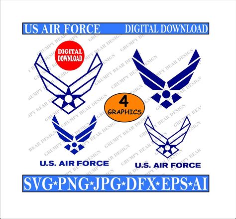 Us Air Force Af X 4 Graphics Outline And Solid Svg Etsy