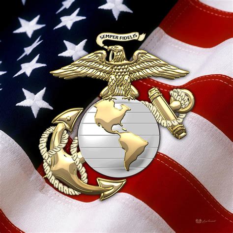 Usmc Eagle Globe And Anchor Ega Over American Flag By Serge