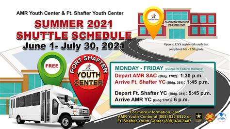 View Event Amr Fort Shafter Youth Centers Summer Shuttle Schedule