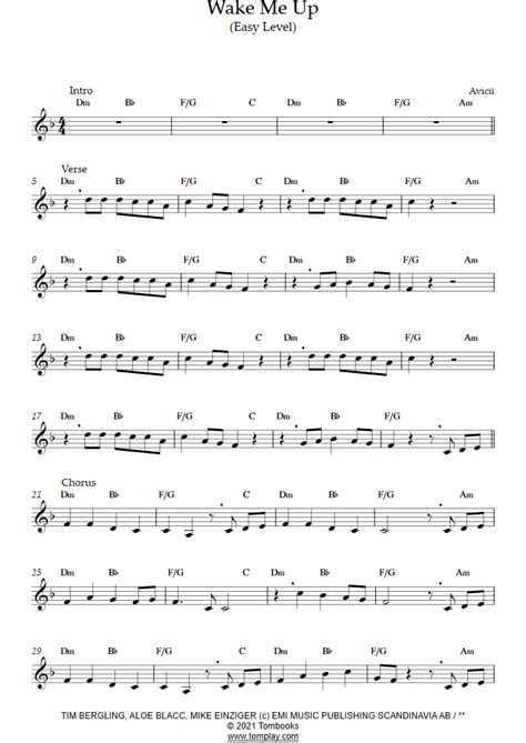 Wake Me Up Easy Level Avicii Trumpet Sheet Music