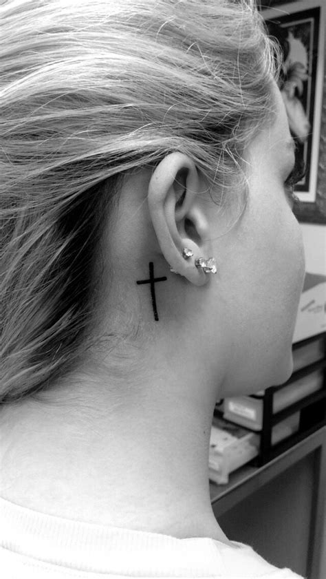 White Cross Tattoos Behind Ear