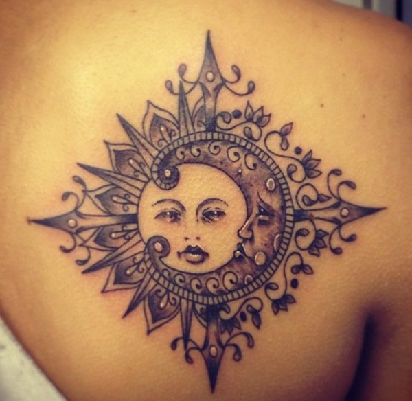 Wonderful Sun With Moon Tattoo On Back Tattooimages Biz