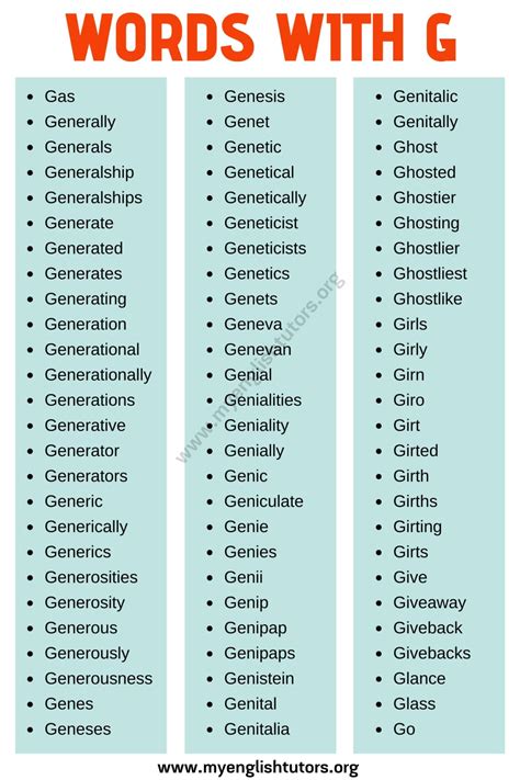 Words That Start With G List Of 140 G Words In English With Useful