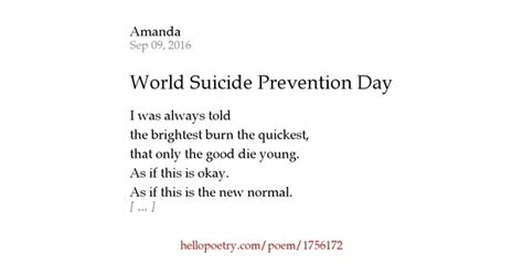 World Suicide Prevention Day By Amanda Hello Poetry