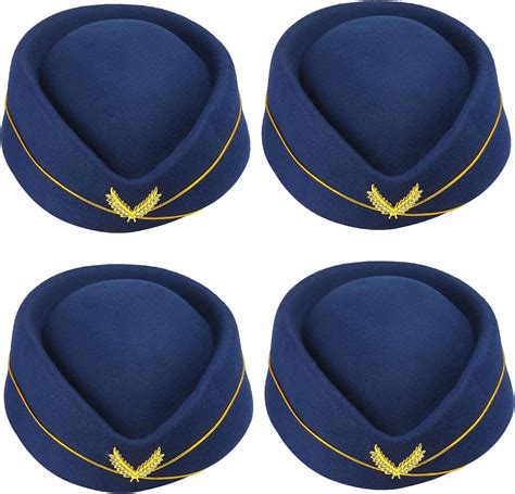 Yewong 4 Pieces Stewardess Hat Woolen Flight Attendant Air Hostess Hat For Halloween Cosplay